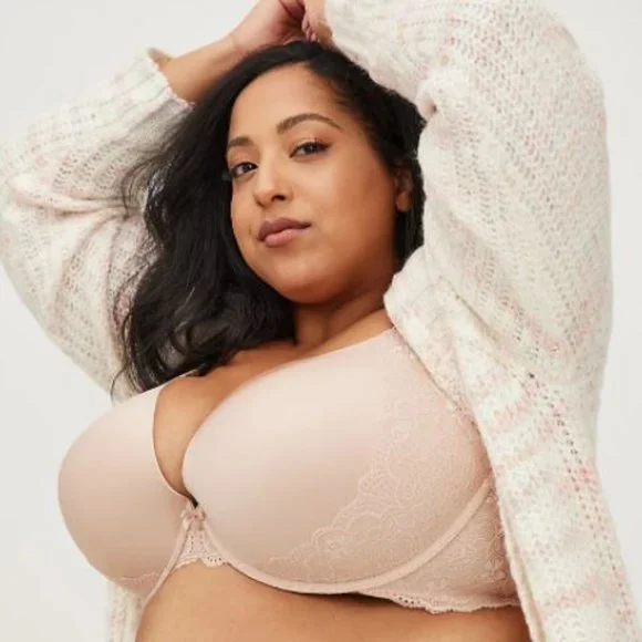 PUSH-UP PLUNGE BRA - MICROFIBER & LACE BEIGE - Picture 3 of 4